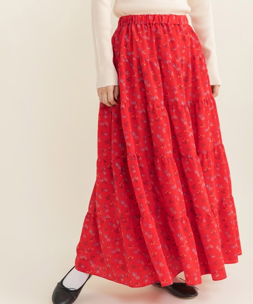Dot＆Stripes CHILD WOMAN（ドットアンドストライプス　チャイルドウーマン）の「☆クロスフラワープリント ティアードスカート（スカート・レディース・ブラック/レッド・FREE）」の6枚目の写真