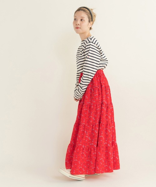 Dot＆Stripes CHILD WOMAN（ドットアンドストライプス　チャイルドウーマン）の「☆クロスフラワープリント ティアードスカート（スカート・レディース・ブラック/レッド・FREE）」の18枚目の写真