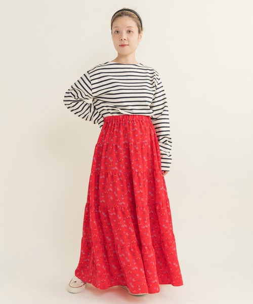 Dot＆Stripes CHILD WOMAN（ドットアンドストライプス　チャイルドウーマン）の「☆クロスフラワープリント ティアードスカート（スカート・レディース・ブラック/レッド・FREE）」の17枚目の写真
