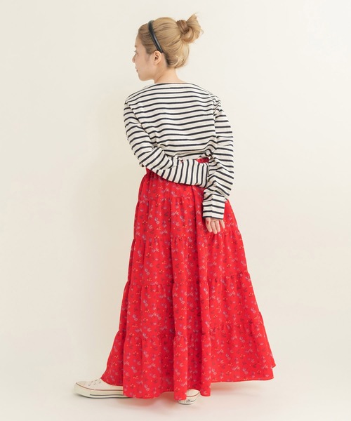 Dot＆Stripes CHILD WOMAN（ドットアンドストライプス　チャイルドウーマン）の「☆クロスフラワープリント ティアードスカート（スカート・レディース・ブラック/レッド・FREE）」の19枚目の写真