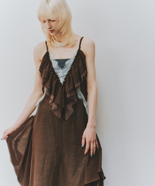 バイカラーレースフリルキャミワンピース（ワンピース）｜LA