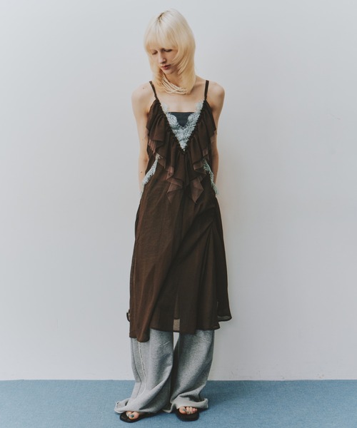 セール】バイカラーレースフリルキャミワンピース（ワンピース）｜LA