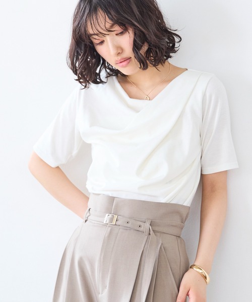 VIS(ビス)の「半袖ドレープカットソー/WEB限定カラー(Tシャツ/カットソー・レディース・オフホワイト/ブラック/ピンク/ブラック系その他/ライトグレー/キナリ/グリーン系その他2・FREE)」の9枚目の写真