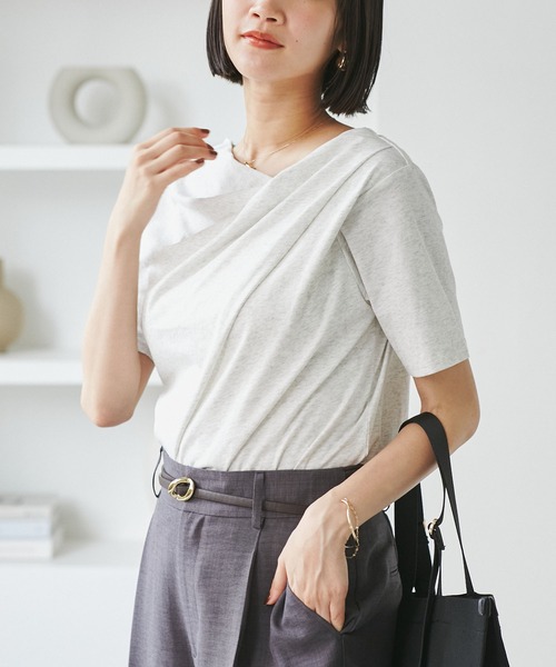 VIS(ビス)の「半袖ドレープカットソー/WEB限定カラー(Tシャツ/カットソー・レディース・オフホワイト/ブラック/ピンク/ブラック系その他/ライトグレー/キナリ/グリーン系その他2・FREE)」の20枚目の写真