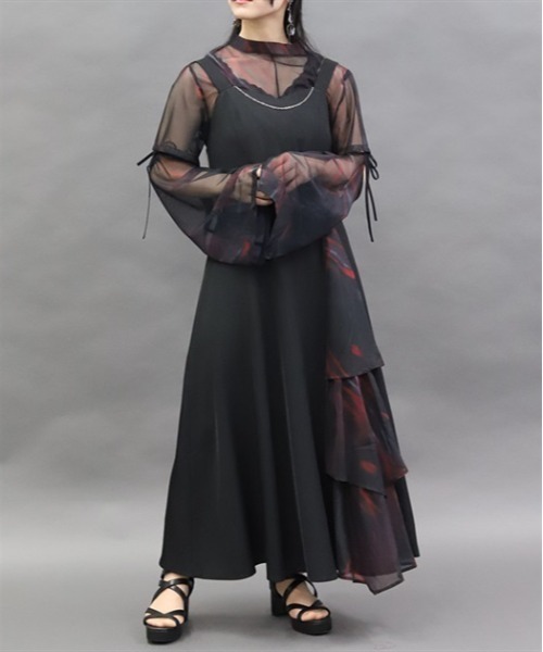 axes femme POETIQUE(アクシーズファムポエティック)の「フリル切り替えジャンスカ(ジャンパースカート・レディース・ワイン/ブラック/ブルー・MEDIUM)」の3枚目の写真