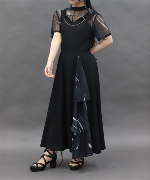 axes femme POETIQUE(アクシーズファムポエティック)の「フリル切り替えジャンスカ(ジャンパースカート・レディース・ワイン/ブラック/ブルー・MEDIUM)」の4枚目の写真