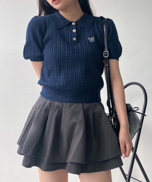 AS KNOW AS plus(アズノゥアズプラス)の「●ワンポイントロゴ刺繍 ケーブルニットポロ(ポロシャツ・レディース・シルバー/オフホワイト/ネイビー/ホワイト系・FREE)」の12枚目の写真