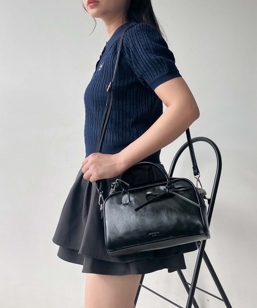 AS KNOW AS plus(アズノゥアズプラス)の「●ワンポイントロゴ刺繍 ケーブルニットポロ(ポロシャツ・レディース・シルバー/オフホワイト/ネイビー/ホワイト系・FREE)」の15枚目の写真