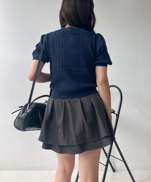 AS KNOW AS plus(アズノゥアズプラス)の「●ワンポイントロゴ刺繍 ケーブルニットポロ(ポロシャツ・レディース・シルバー/オフホワイト/ネイビー/ホワイト系・FREE)」の16枚目の写真