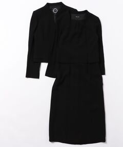 【喪服】【前開き】ノーカラージャケット＆セミフレア レディースワンピース＜大きいサイズ有＞/ブラックフォーマル
