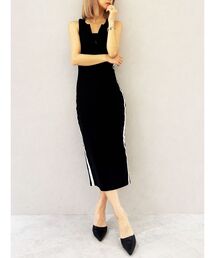 【WEB限定】【TINY低身長さん向け】フロントZIP LONGテレコワンピース