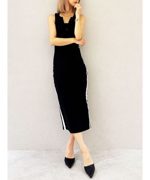 GYDA(ジェイダ)の「【WEB限定】【TINY低身長さん向け】フロントZIP LONGテレコワンピース(ワンピース・レディース・ライトグレー/ブラック・FREE)」の2枚目の写真