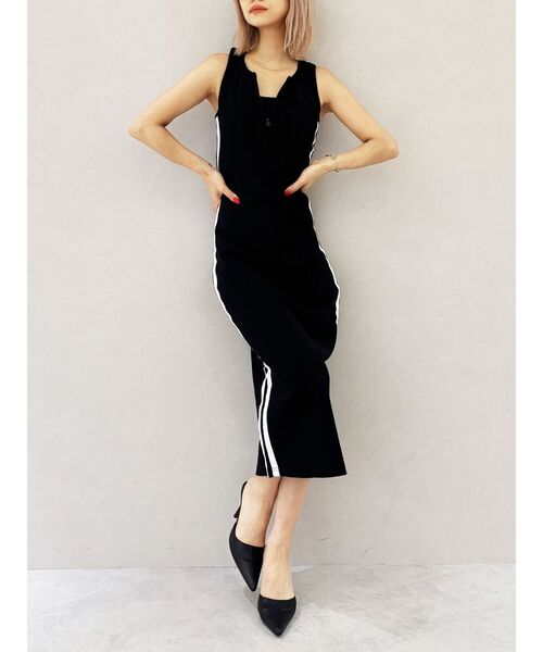 GYDA(ジェイダ)の「【WEB限定】【TINY低身長さん向け】フロントZIP LONGテレコワンピース(ワンピース・レディース・ライトグレー/ブラック・FREE)」の3枚目の写真