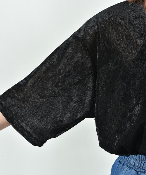 INTERPLANET（インタープラネット）の「シアーベロア５分袖プルオーバー（Tシャツ/カットソー・レディース・ブラック/オフホワイト/ブラウン・FREE）」の21枚目の写真