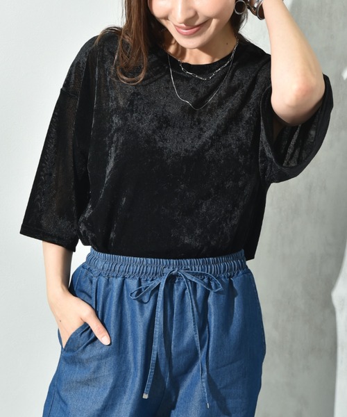 INTERPLANET（インタープラネット）の「シアーベロア５分袖プルオーバー（Tシャツ/カットソー・レディース・ブラック/オフホワイト/ブラウン・FREE）」の17枚目の写真