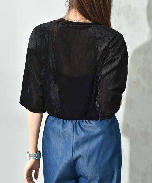 INTERPLANET（インタープラネット）の「シアーベロア５分袖プルオーバー（Tシャツ/カットソー・レディース・ブラック/オフホワイト/ブラウン・FREE）」の19枚目の写真