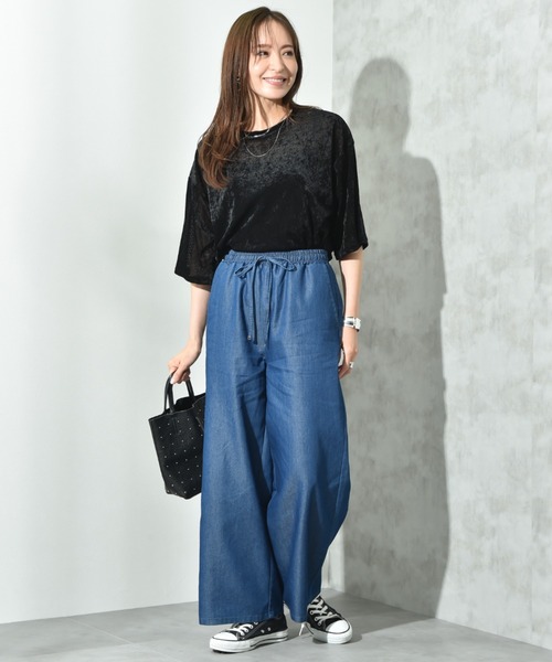 INTERPLANET（インタープラネット）の「シアーベロア５分袖プルオーバー（Tシャツ/カットソー・レディース・ブラック/オフホワイト/ブラウン・FREE）」の14枚目の写真