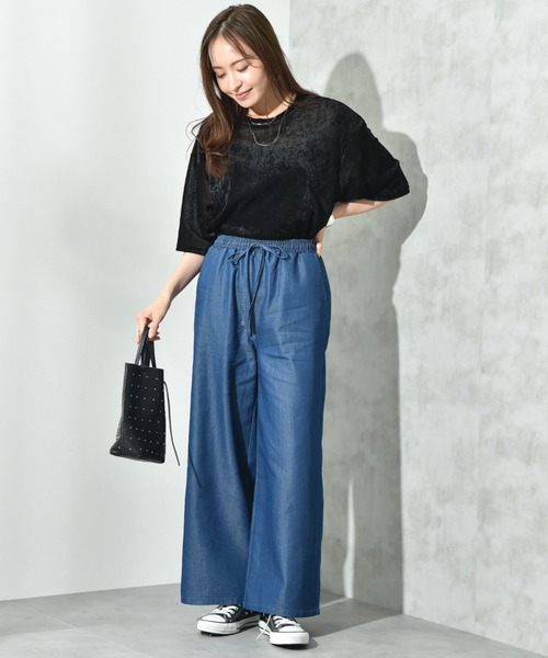 INTERPLANET（インタープラネット）の「シアーベロア５分袖プルオーバー（Tシャツ/カットソー・レディース・ブラック/オフホワイト/ブラウン・FREE）」の15枚目の写真