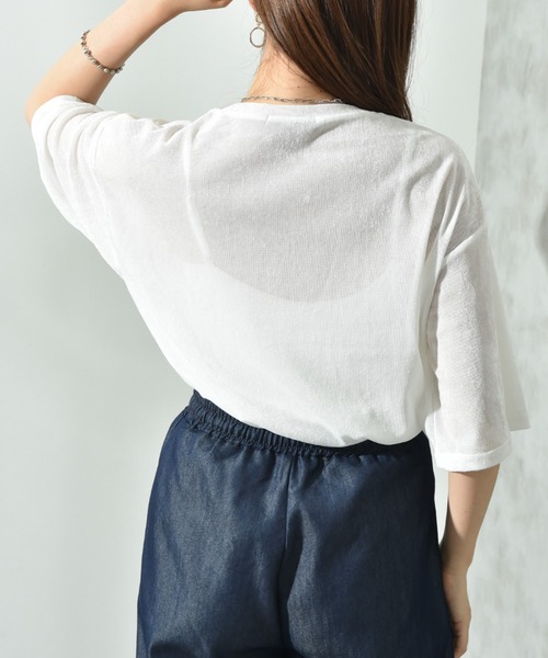 INTERPLANET（インタープラネット）の「シアーベロア５分袖プルオーバー（Tシャツ/カットソー・レディース・ブラック/オフホワイト/ブラウン・FREE）」の9枚目の写真