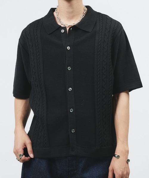 SELLE GLANT(セレグランテ)の「CABLE LINE KNIT SHIRT/ケーブルラインニットシャツ(シャツ/ブラウス・メンズ・グレイッシュベージュ/ブラック・SMALL/MEDIUM/LARGE)」の2枚目の写真