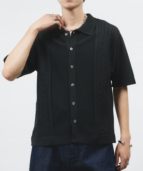 SELLE GLANT(セレグランテ)の「CABLE LINE KNIT SHIRT/ケーブルラインニットシャツ(シャツ/ブラウス・メンズ・グレイッシュベージュ/ブラック・SMALL/MEDIUM/LARGE)」の4枚目の写真