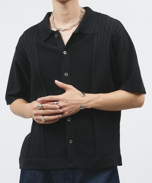 SELLE GLANT(セレグランテ)の「CABLE LINE KNIT SHIRT/ケーブルラインニットシャツ(シャツ/ブラウス・メンズ・グレイッシュベージュ/ブラック・SMALL/MEDIUM/LARGE)」の5枚目の写真