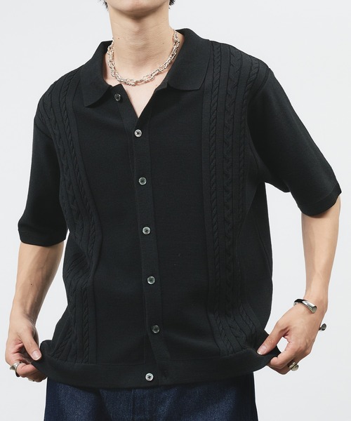 SELLE GLANT(セレグランテ)の「CABLE LINE KNIT SHIRT/ケーブルラインニットシャツ(シャツ/ブラウス・メンズ・グレイッシュベージュ/ブラック・SMALL/MEDIUM/LARGE)」の6枚目の写真