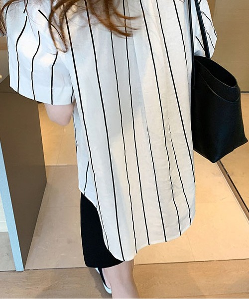 BLANC FICELLE(ブランフィセル)の「スッキリ ストライプ レギュラーカラー 半袖シャツ(シャツ/ブラウス・レディース・ホワイト/ブルー・S/M/L/XL)」の7枚目の写真