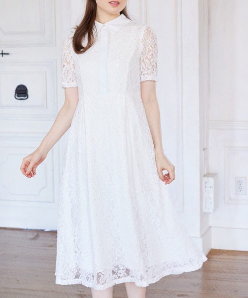 tocco closet(トッコ クローゼット)の「パール釦パネルライン襟付きレースワンピース(ワンピース・レディース・オフホワイト/ネイビー/ラベンダー・M)」の7枚目の写真