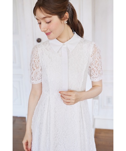 tocco closet(トッコ クローゼット)の「パール釦パネルライン襟付きレースワンピース(ワンピース・レディース・オフホワイト/ネイビー/ラベンダー・M)」の8枚目の写真