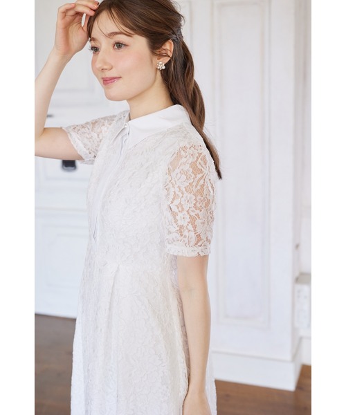 tocco closet(トッコ クローゼット)の「パール釦パネルライン襟付きレースワンピース(ワンピース・レディース・オフホワイト/ネイビー/ラベンダー・M)」の9枚目の写真