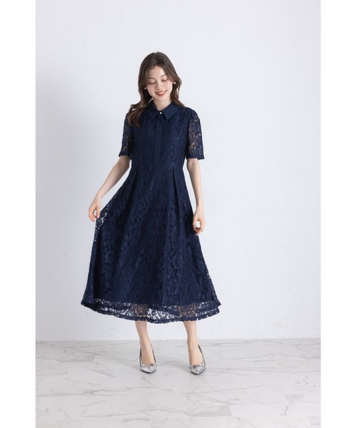 tocco closet(トッコ クローゼット)の「パール釦パネルライン襟付きレースワンピース(ワンピース・レディース・オフホワイト/ネイビー/ラベンダー・M)」の11枚目の写真
