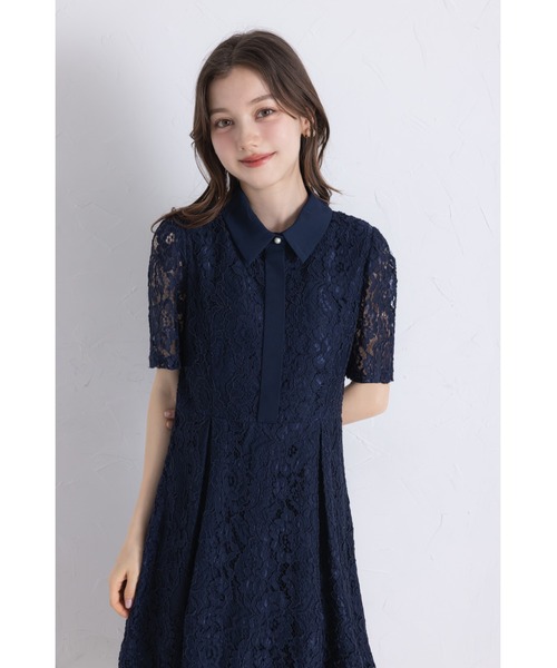 tocco closet(トッコ クローゼット)の「パール釦パネルライン襟付きレースワンピース(ワンピース・レディース・オフホワイト/ネイビー/ラベンダー・M)」の14枚目の写真