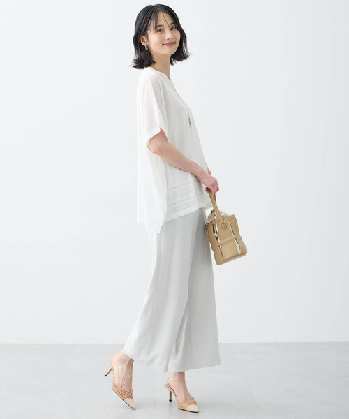 A/C DESIGN BY ALPHA CUBIC（エーシーデザインバイアルファキュービック）の「【接触冷感・洗濯可能】裾透かし編みサマーニットプルオーバー（ニット/セーター・レディース・オフホワイト/ブルー/ブラック・M/L）」の5枚目の写真