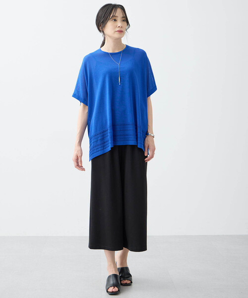 A/C DESIGN BY ALPHA CUBIC（エーシーデザインバイアルファキュービック）の「【接触冷感・洗濯可能】裾透かし編みサマーニットプルオーバー（ニット/セーター・レディース・オフホワイト/ブルー/ブラック・M/L）」の8枚目の写真