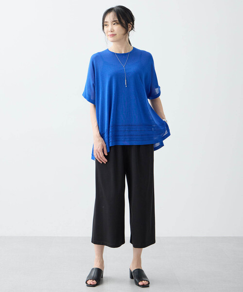 A/C DESIGN BY ALPHA CUBIC（エーシーデザインバイアルファキュービック）の「【接触冷感・洗濯可能】裾透かし編みサマーニットプルオーバー（ニット/セーター・レディース・オフホワイト/ブルー/ブラック・M/L）」の9枚目の写真