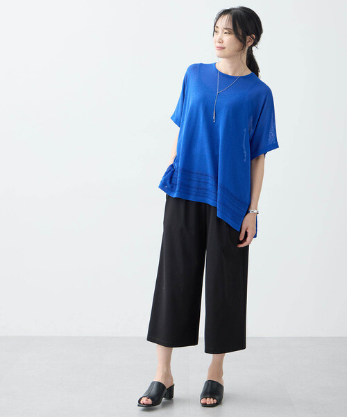 A/C DESIGN BY ALPHA CUBIC（エーシーデザインバイアルファキュービック）の「【接触冷感・洗濯可能】裾透かし編みサマーニットプルオーバー（ニット/セーター・レディース・オフホワイト/ブルー/ブラック・M/L）」の10枚目の写真