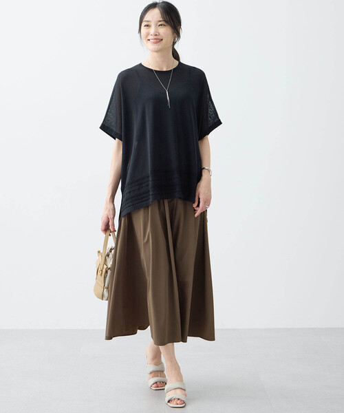 A/C DESIGN BY ALPHA CUBIC（エーシーデザインバイアルファキュービック）の「【接触冷感・洗濯可能】裾透かし編みサマーニットプルオーバー（ニット/セーター・レディース・オフホワイト/ブルー/ブラック・M/L）」の11枚目の写真