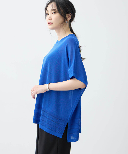 A/C DESIGN BY ALPHA CUBIC（エーシーデザインバイアルファキュービック）の「【接触冷感・洗濯可能】裾透かし編みサマーニットプルオーバー（ニット/セーター・レディース・オフホワイト/ブルー/ブラック・M/L）」の15枚目の写真