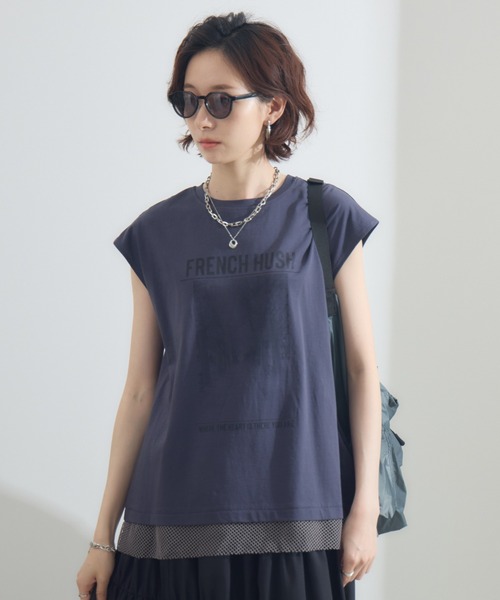 tシャツ doll up oops FRENCH HUSHプリント配色トップス レディース doll up oops FRENCH HUSHプリント配色トップス（Tシャツ