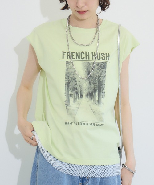 tシャツ doll up oops FRENCH HUSHプリント配色トップス レディース doll up oops FRENCH HUSHプリント配色トップス（Tシャツ