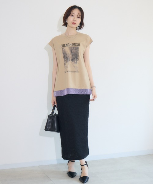 Paradise Picnic（パラダイスピクニック）の「doll up oops FRENCH HUSHプリント配色トップス（Tシャツ/カットソー・レディース・イエロー/キャメル/チャコールグレー・FREE）」の7枚目の写真