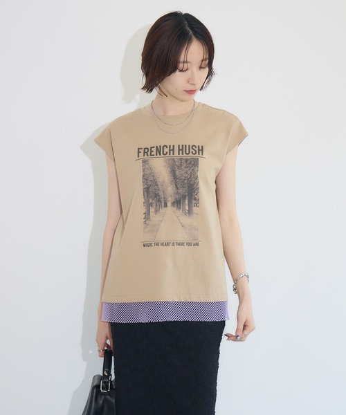 Paradise Picnic（パラダイスピクニック）の「doll up oops FRENCH HUSHプリント配色トップス（Tシャツ/カットソー・レディース・イエロー/キャメル/チャコールグレー・FREE）」の10枚目の写真