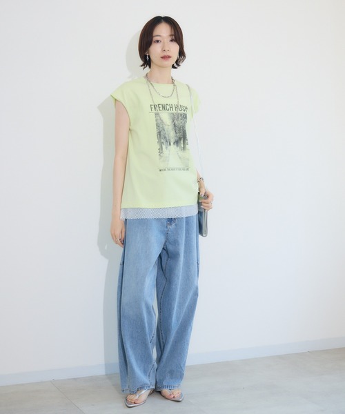 tシャツ doll up oops FRENCH HUSHプリント配色トップス レディース doll up oops FRENCH HUSHプリント配色トップス（Tシャツ