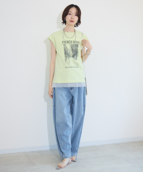 Paradise Picnic（パラダイスピクニック）の「doll up oops FRENCH HUSHプリント配色トップス（Tシャツ/カットソー・レディース・イエロー/キャメル/チャコールグレー・FREE）」の13枚目の写真
