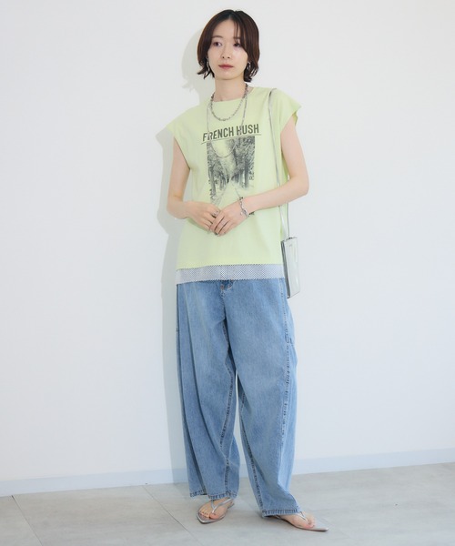 Paradise Picnic（パラダイスピクニック）の「doll up oops FRENCH HUSHプリント配色トップス（Tシャツ/カットソー・レディース・イエロー/キャメル/チャコールグレー・FREE）」の14枚目の写真