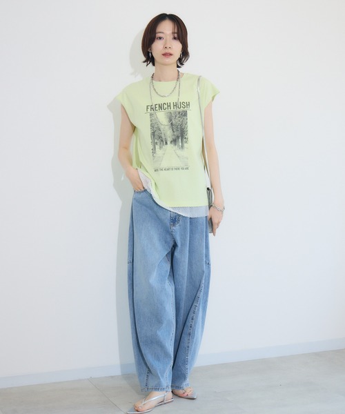 Paradise Picnic（パラダイスピクニック）の「doll up oops FRENCH HUSHプリント配色トップス（Tシャツ/カットソー・レディース・イエロー/キャメル/チャコールグレー・FREE）」の15枚目の写真