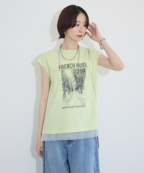 Paradise Picnic（パラダイスピクニック）の「doll up oops FRENCH HUSHプリント配色トップス（Tシャツ/カットソー・レディース・イエロー/キャメル/チャコールグレー・FREE）」の17枚目の写真