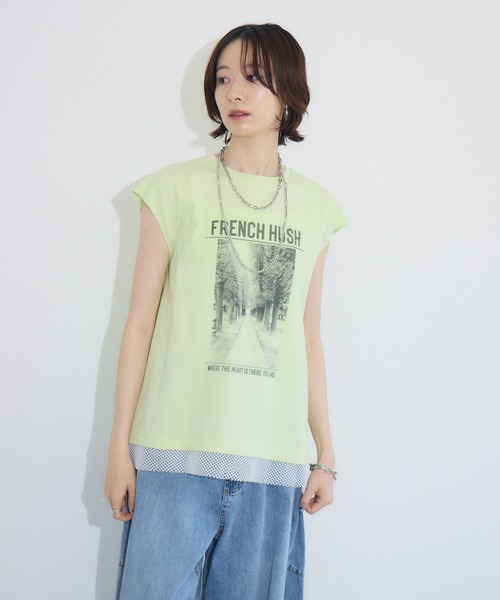 Paradise Picnic（パラダイスピクニック）の「doll up oops FRENCH HUSHプリント配色トップス（Tシャツ/カットソー・レディース・イエロー/キャメル/チャコールグレー・FREE）」の18枚目の写真