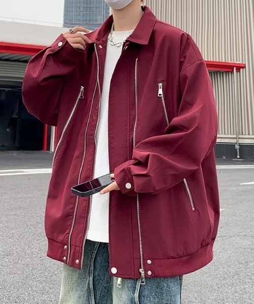 ドロップショルダーZIPディテールシャツジャケット（ブルゾン